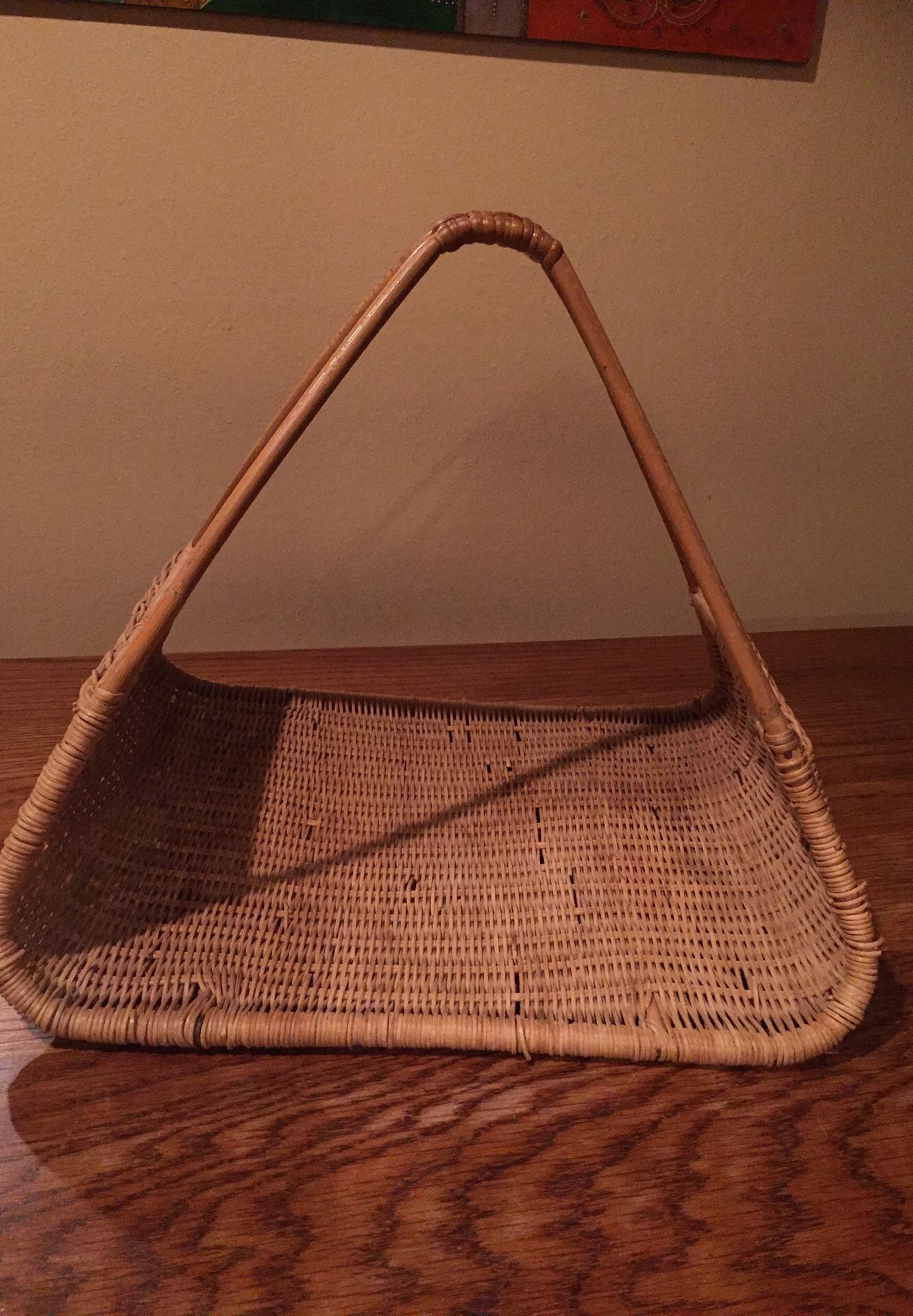 Vintage wicker rattan handled basket