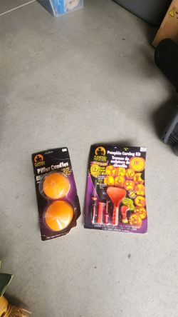 Pumpkin Carving Kit and 2 Pillar Candles Set