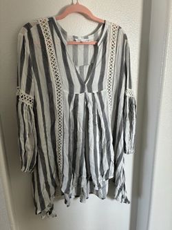Striped Boho Tunic Top with Lace Trim