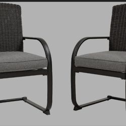 Grand patio 2 Piece Outdoor Wicker Dining Chairs, Spring Patio Furniture Dining Chairs Set of 2 with Cushions for Garden Pool Backyard Lawn, Grey