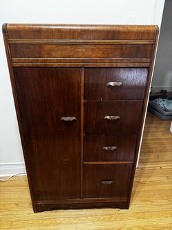 Vintage Wooden Armoire Dresser with Drawers
