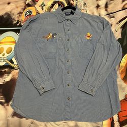 Disney Pooh Vintage Jerry Leigh Winnie The Pooh Button Up Longsleeve Shirt Large