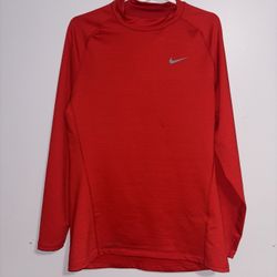 Nike Therma-Fit Shirt Large Men Red Black Long Sleeve Running Training Exercise 