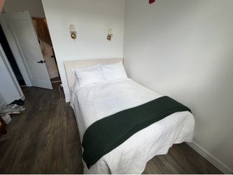 Full Upholstered Bed Frame + Beautyrest Mattress – Excellent Condition