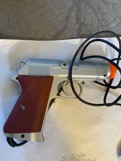 Vintage Sega Genesis Third Party Light Gun Silver Pistol Controller Orange Tip