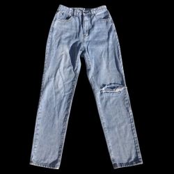 Women’s Light Wash Distressed High-Rise Jeans, XS