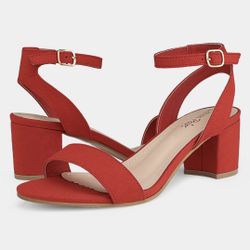 Low Block Heel Red Strappy Shoes