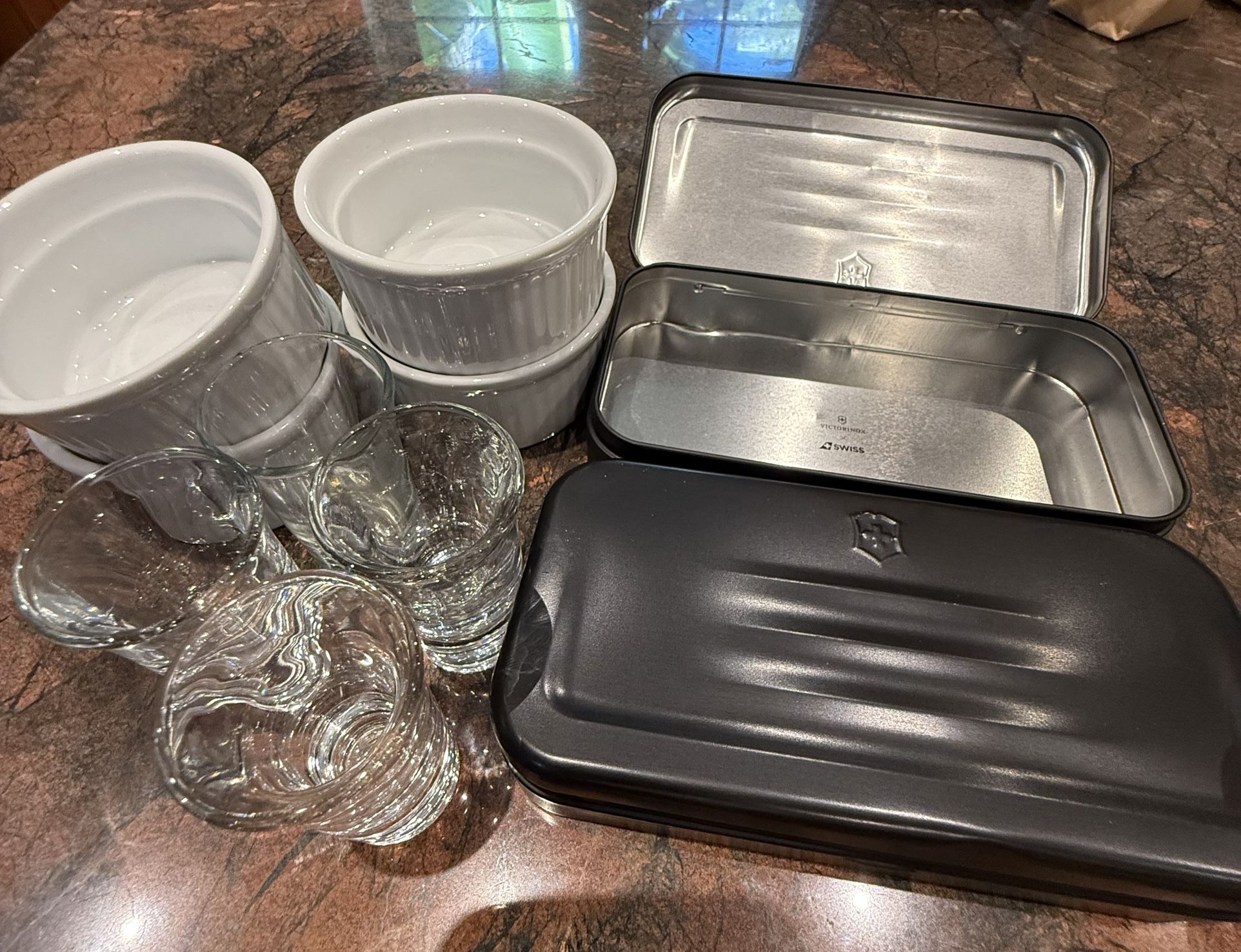 Kitchenware Set – Glass Cups, Ceramic Ramekins, and Storage Tins