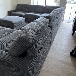 Modular Sectional 7 Pc  New Sectional  Color Gray Wide-welt Corduroy  Sofa Armless Chaise  and ottoman Sectional xl