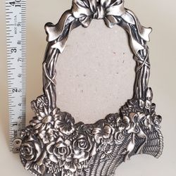 Vintage Mini Desk standing Pewter picture frame with flowers