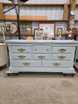 Solid wood pale blue 8 drawer dresser