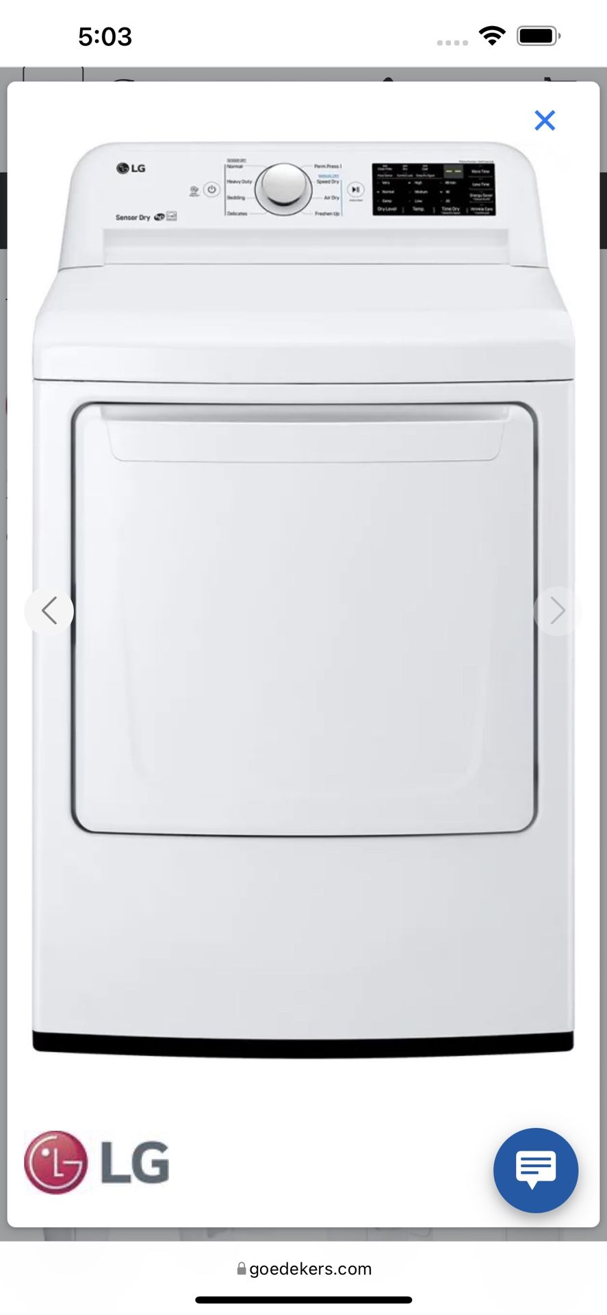 LG Electric Dryer White Model DLE7100W 7.3 cu ft