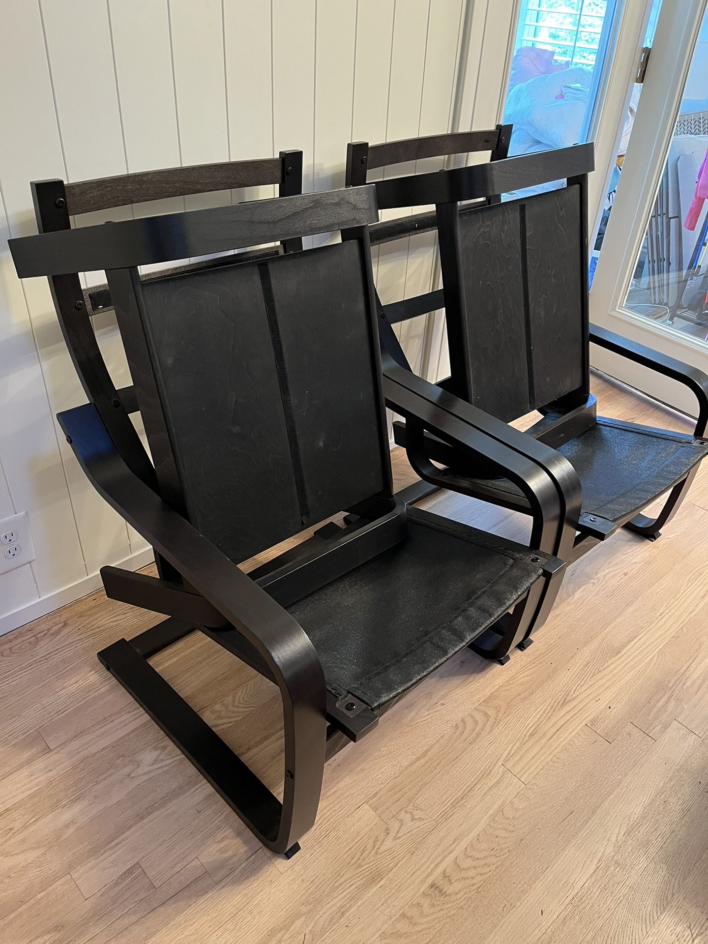 2 POÄNG Full Sets Armchair frame, black-brown, Ottoman and Yellow Cushion Set