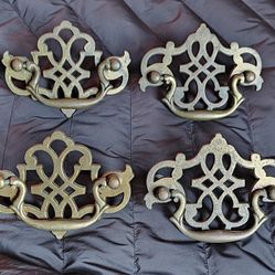 4 Brass Antique Dresser Drawer Pulls Drop Bail