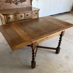 Antique Oak Spiral Leg Dining Table