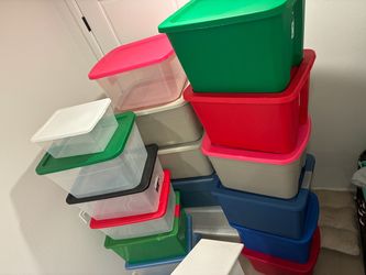 Plastic Storage Bins with Lids, Mixed Lot - Originally $95
