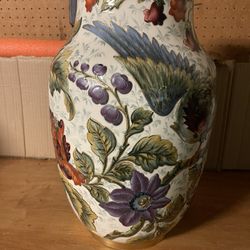 Antique Keller Gudrun Iuneville Hand Patiented Bird & Flowers Vase 