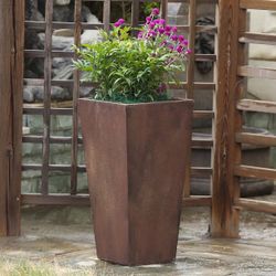LuxenHome Rustic Brown MgO 24.2in. H Tall Tapered Square Planter  