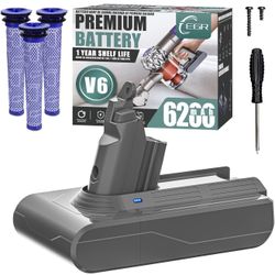 EGR Premium 6200mAh V6 Battery Replacement Compatible with Dyson V6 Animal V6 Absolute V6 Motorhead V6 Fluffy SV03 SV04 SV05 SV06 SV07 SV09 DC58 DC59 