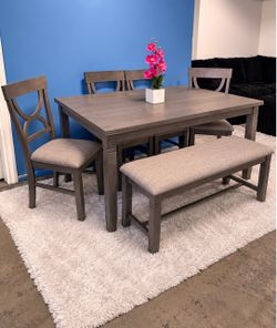 New Gray Dining Table Set + Bench + Chairs $10 Down