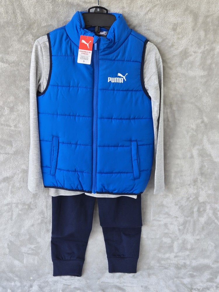 Boys PUMA NWT 3 PIECE PUFFER VEST , SHIRT, PANTS SIZE S (I ALSO HAVE A SIZE S/P)