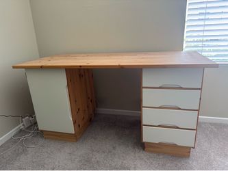 Wooden Desk w/ 4 Drawers and Side Cabinet