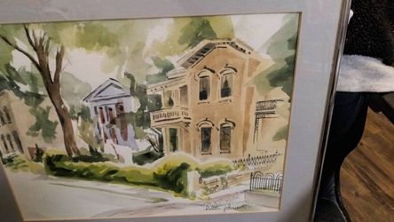 Framed Water Color Victorian Homes Signed Helen Johnson