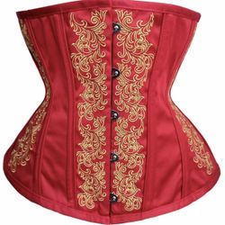 Red Embroidered Strapless Corset Bustier