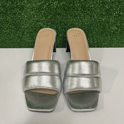 A New Day Target Silver Metallic Open Toe Slide On Heels Size 9
