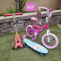 $25 for 3:  Girls bike, scooter, skateboard