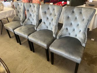 4 Velvet Dining Chairs (gray Color)