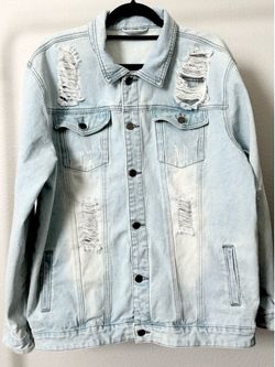Fashion Nova Oversized Boyfriend Distressed Denim Jacket Size 3X - Excellent Preloved Condition