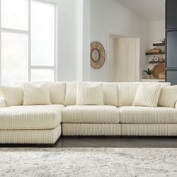 Sectional 3 Pc Cream Corduroy 