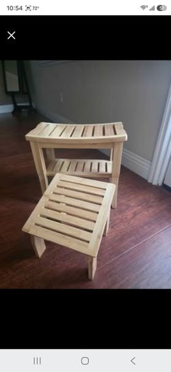 Natural Bamboo Console Table & Matching Stool Set