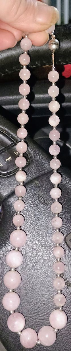 Rose quartz And Sterling Silver Bead Necklace 