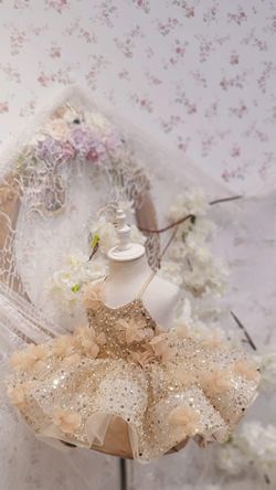 Toddler birthday dress, party dress ,beige birthday dress