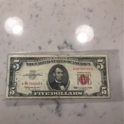 Dollar Bill $5 Red Stickers 1963