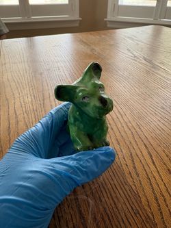 Vintage Made in Japan Green Ceramic Dog Figurine