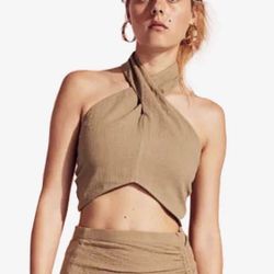 Brown Camel halter top with tie back 