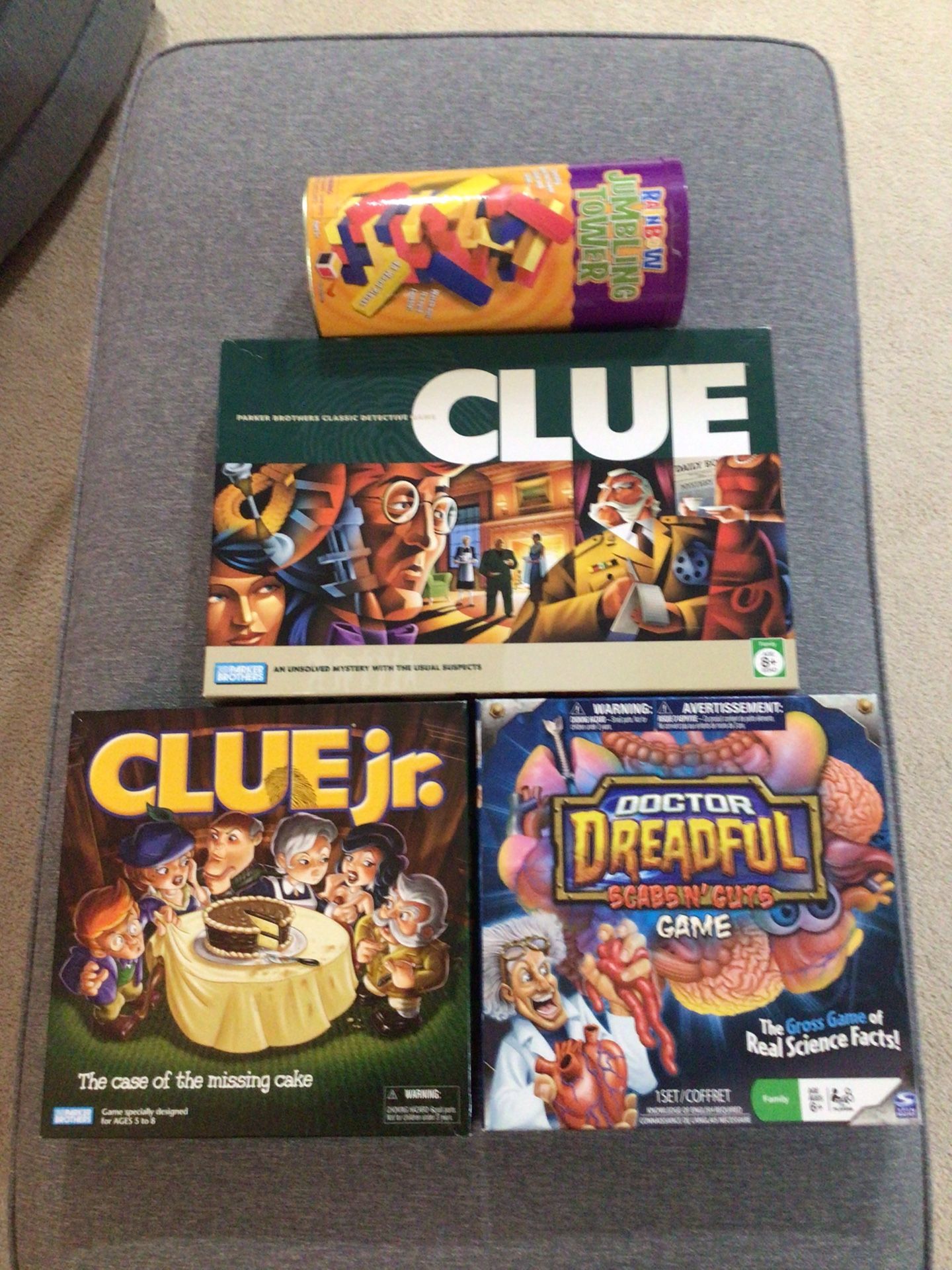 Lot of 2 Board Games Doctor Dreadful Scabs N’ Guts & Rainblow Jumbling Tower EUC!
