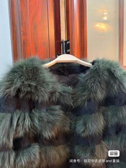 Dark Green Fox Fur and Rex Rabbit Fur Coat – Size L