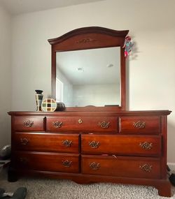 Cherry Wood Dresser with Mirror