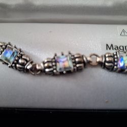 NEW Antique-Silver Tone Crystal Faceted Magnetic Closure Bracelet By Bay Studio