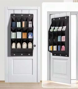 2Pack Over the Door Shoe Organizer Hanging Shoe Organizer with 12 Large Pockets and 6 Metal Hooks Wall Shoe Rack, Storage For shoes, Toys Hats Sneaker
