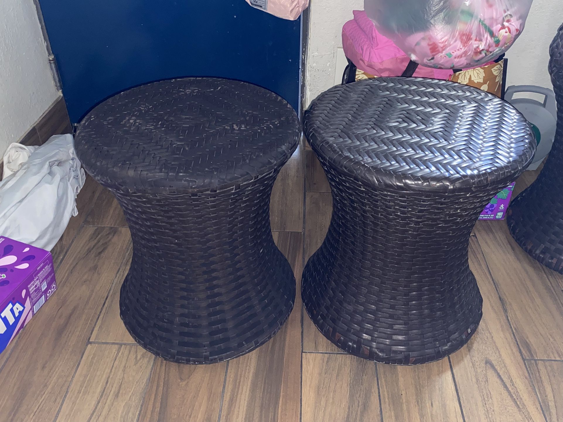 Set of 2 Wicker Stools|