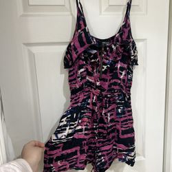 Purple Pattern Ruffle Romper