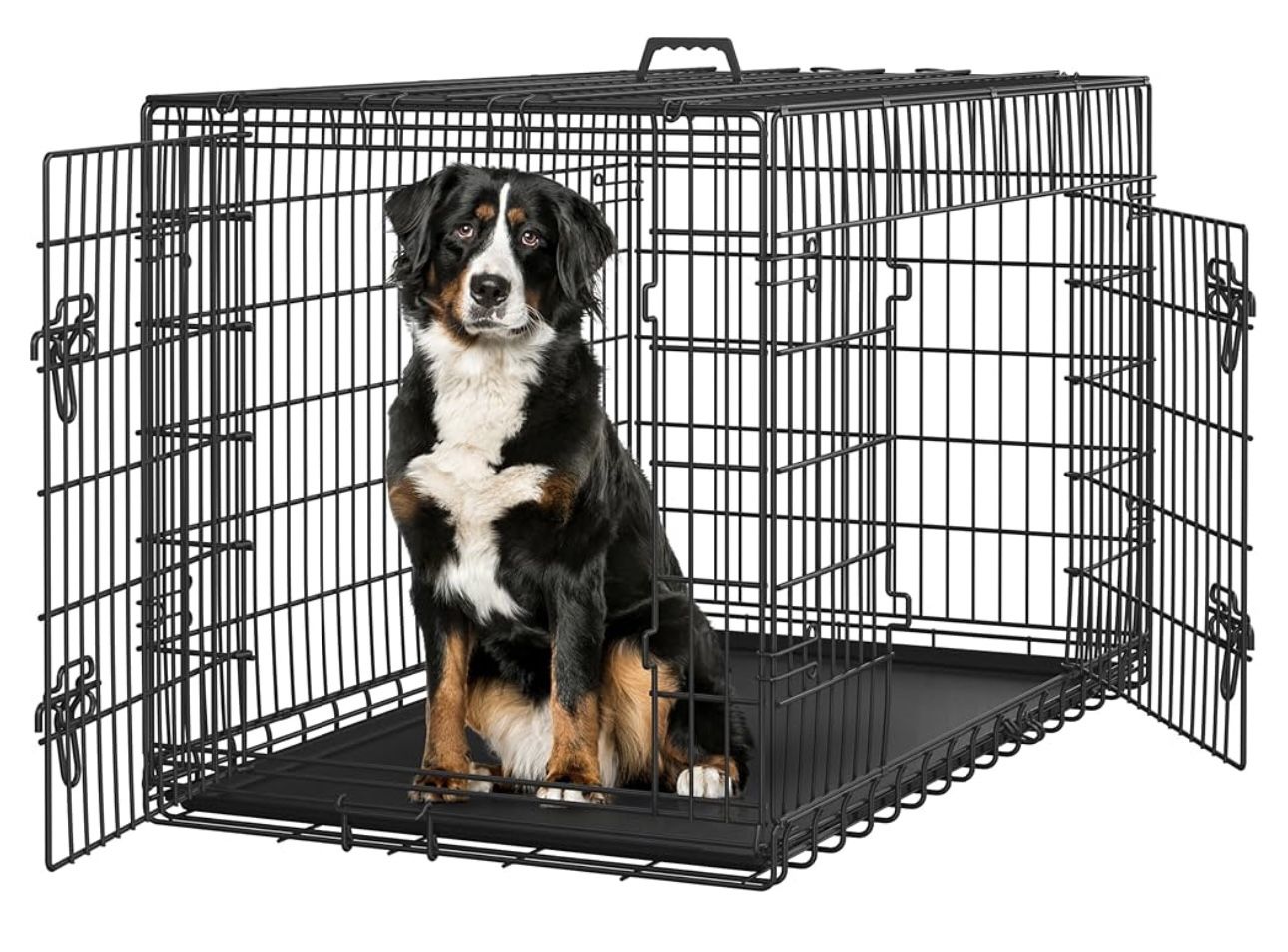 48 inch Double Door Dog Crate w/Divider for Puppy to Adult Large Collapsible Metal Crate with Removable Tray XXL Wire Dog Kennel Pet Crate for Dogs Po