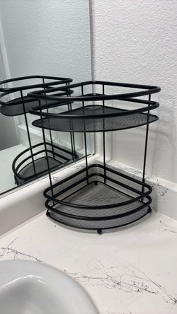 Black Metal 2-Tier Corner Shelf Organizer