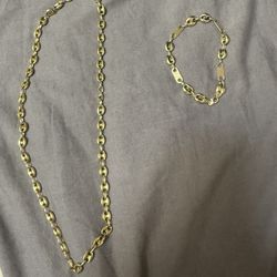 14k Gold Necklace + Bracelet Set
