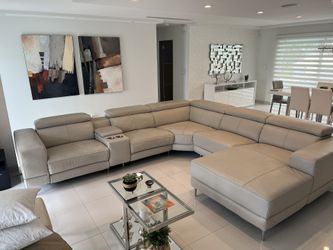 Modani Modern Leather Sofa / Sectional With Reclining Chairs And Chaise 